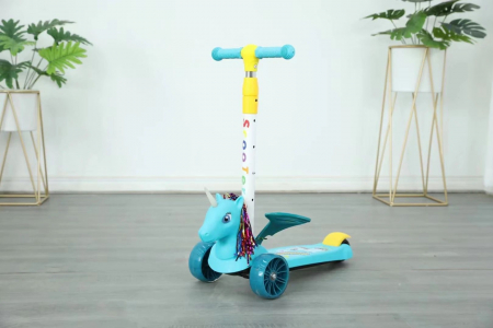 Trotinete - Trotineta Scooter 3 Roti cu Lumini Unicorn 3D Albastru cu Sunete