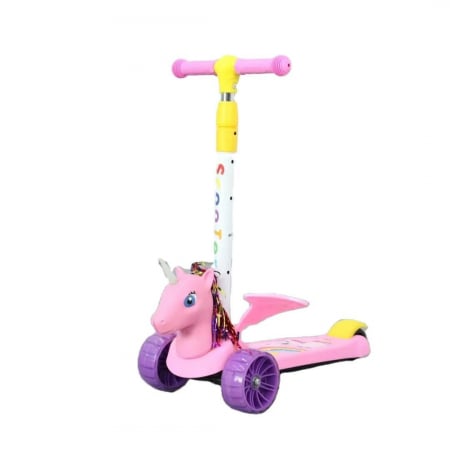 Trotinete - Trotineta Scooter 3 Roti cu Lumini Unicorn 3D Roz cu Sunete