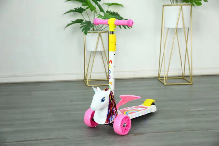 Trotinete - Trotineta Scooter 3 Roti cu Lumini Unicorn 3D Alb cu Sunete