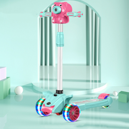 Trotinete - Trotineta Scooter cu Lumina, Muzica si Baloane - Roz cu Turcoaz