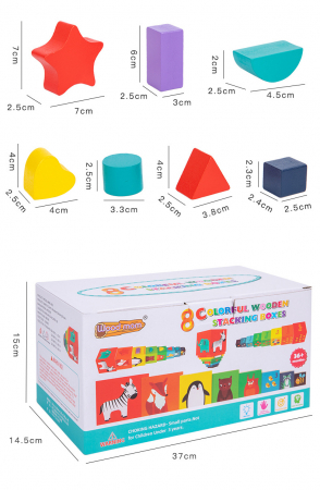 Turn de Stivuire Montessori din Lemn – Cuburi Logice, Cifre si Forme Geometrice [5]