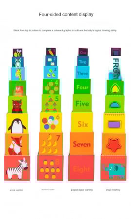 Turn de Stivuire Montessori din Lemn – Cuburi Logice, Cifre si Forme Geometrice [6]