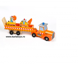 Masinute si Trenulete (3 ani+) - Camion cu Utilaje din Lemn Engineering Vehicles