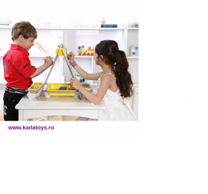Jocuri educative (3 ani +) - Tabla educativa  de birou din lemn  2 in 1 Easel cu accesorii
