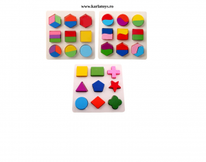 Jucarii din lemn si Montessori - Set 2 Puzzle Sortator  Forme geometrice  Montessori 3D