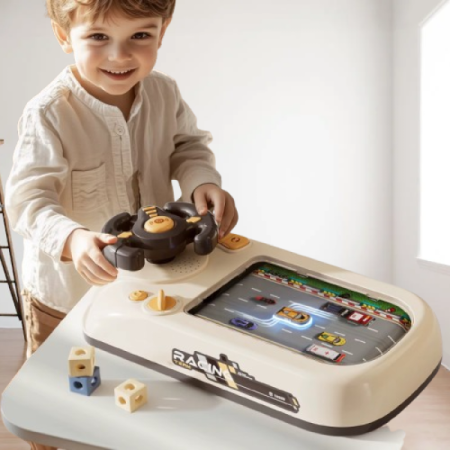 Volan Interactiv de Curse cu Piste si Masinute – Jucarie Educativa pentru Copii, Crem [3]
