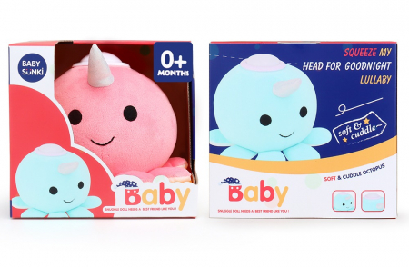 Lampi de veche (0 luni +) - Jucarie de Plus Bebe Caracatita Unicorn cu Lampa de Veghe si Muzica
