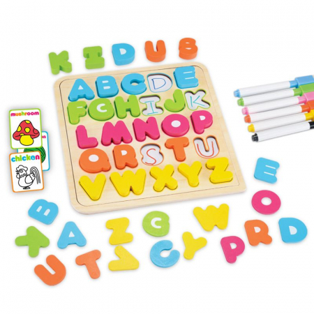 Puzzle incastru Alfabet litere mari din lemn cu Marker Kidus [0]