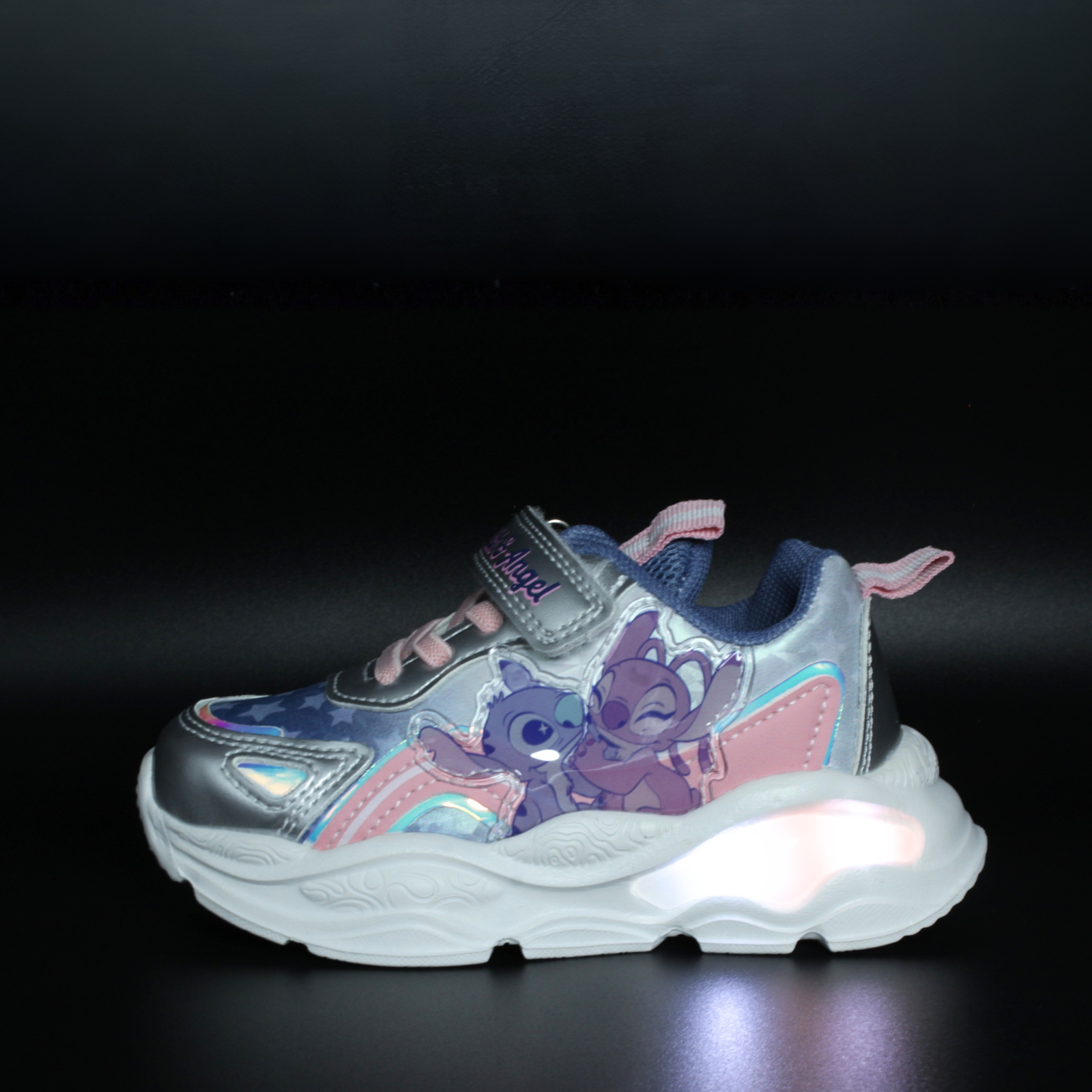 Pantofi sport cu luminite Stitch & Angel, 002825, argintiu-roz, marimi 24-32 EU