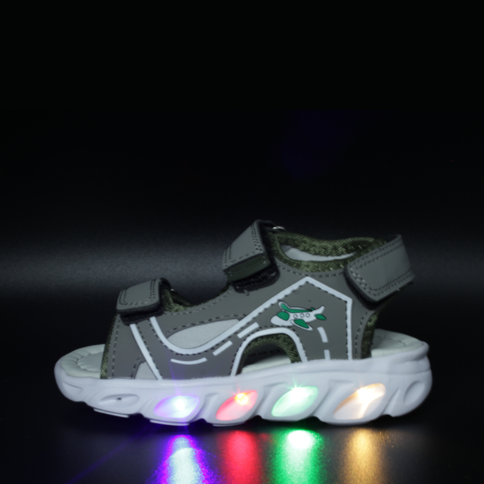 Sandale copii cu luminite LED, Happy Bee 837840, gri-verde, marimi 25-30