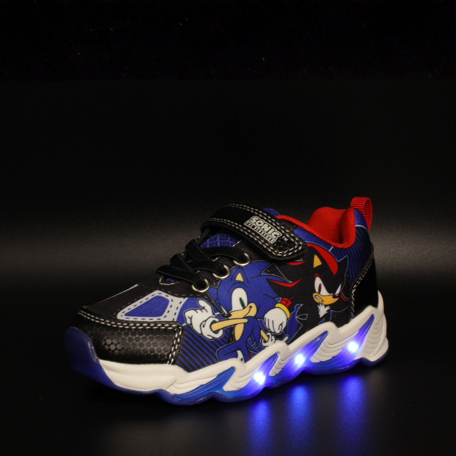 Pantofi sport cu luminite Sonic 001505, negru-albastru, marimi 25-33 EU