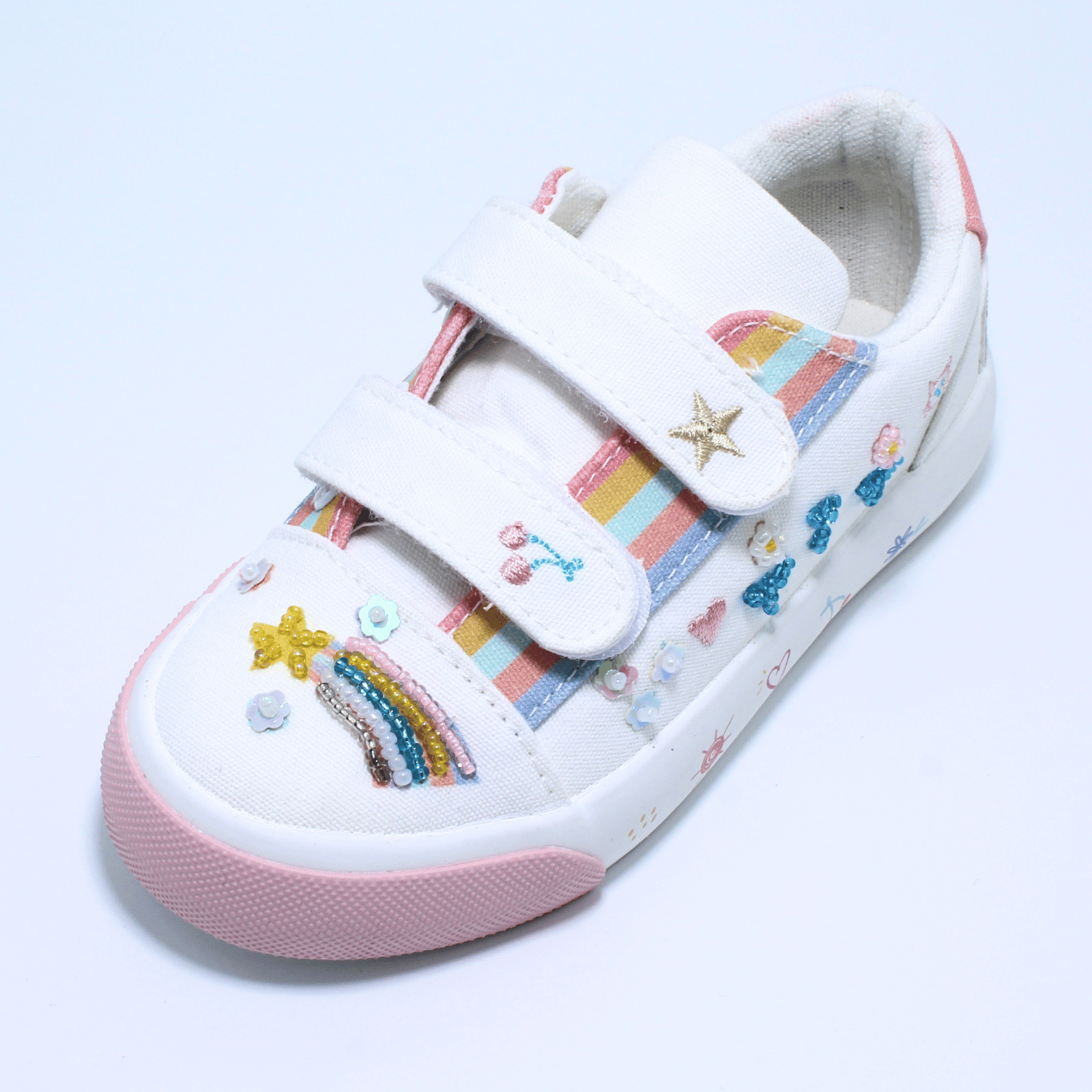 Tenisi textili Astonic Sport 0050470, alb, design floricele, marimi 25-30