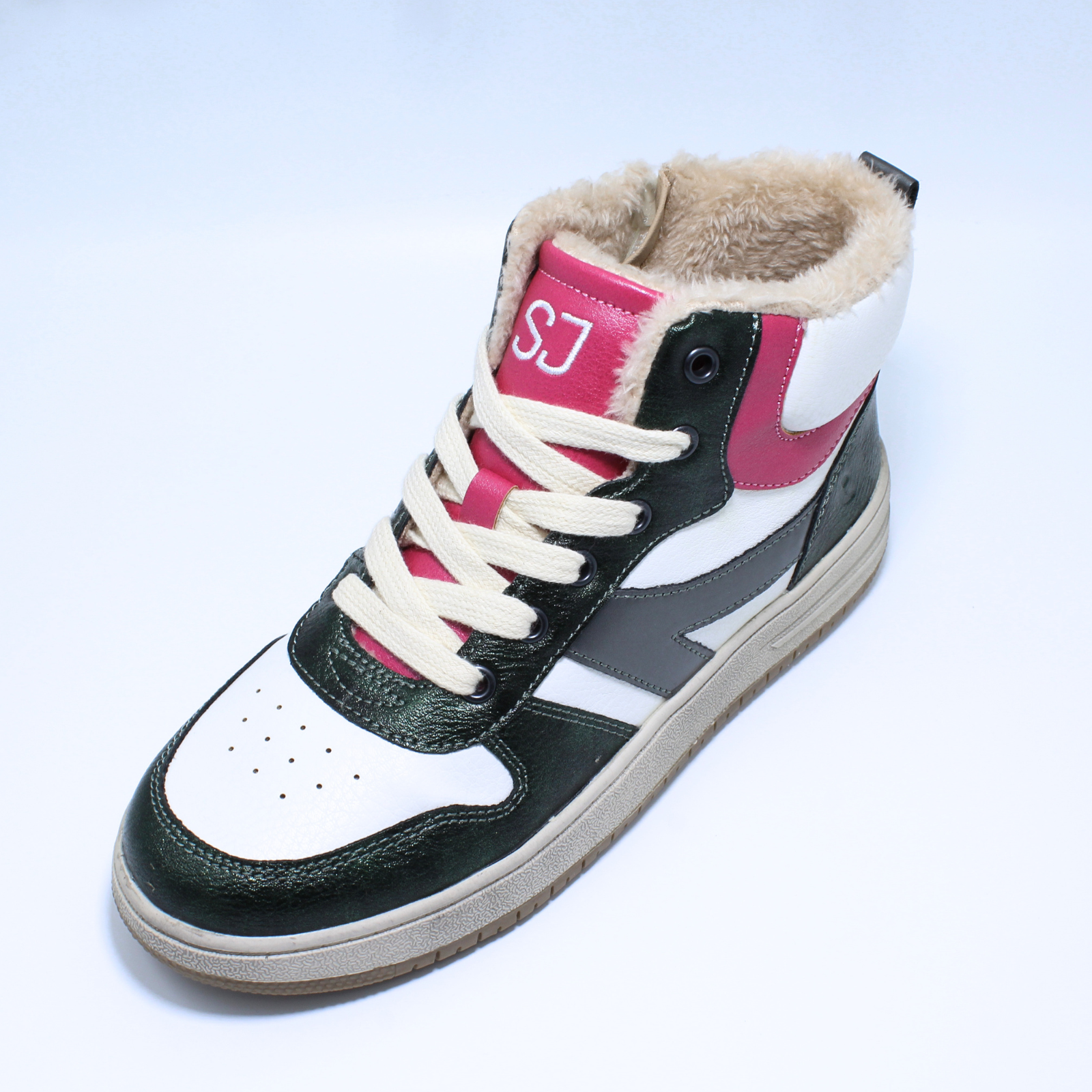 Ghete imblanite fete SJ 637848, Warm line, verde inchis, piele ecologica, marimi 35-39 EU