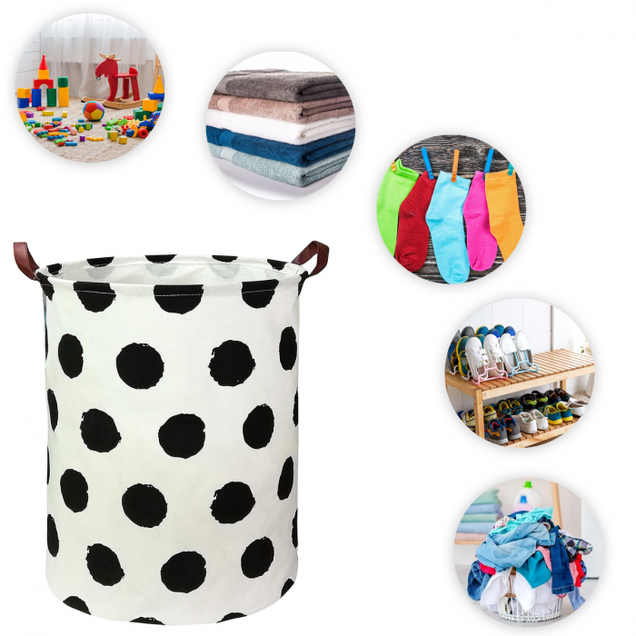 Cos pliabil depozitare, bumbac canvas impermeabil, WAYA, buline negre, 43 litri | kiddiespride.ro [4]