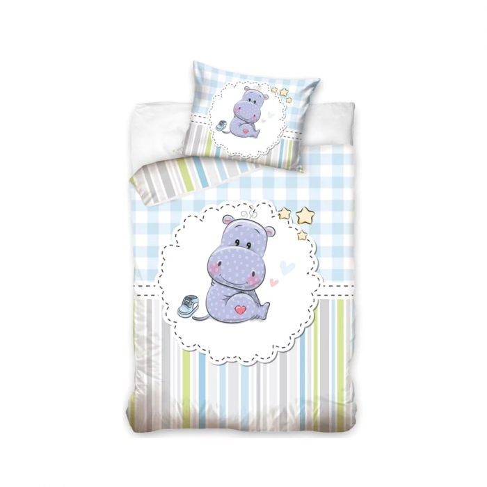 Set lenjerie de pat copii, Hipopotam albastru 100×135cm [1]