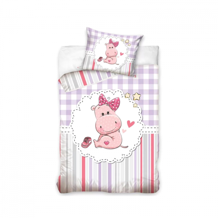 Set lenjerie de pat copii, Hipopotam roz 100×135cm [1]