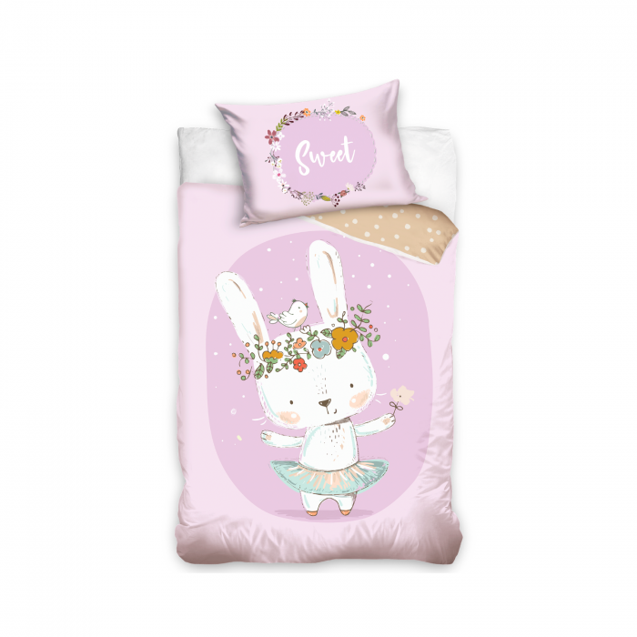 Set lenjerie de pat copii, Iepuras roz 100×135cm [1]