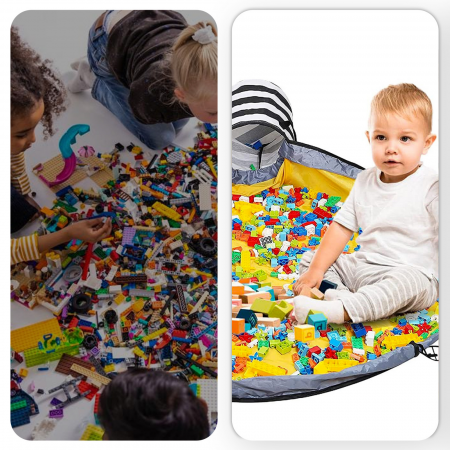 Cos depozitare jucarii/LEGO cu saltea de joaca, WAYA, alb/negru, 43x30 cm [5]