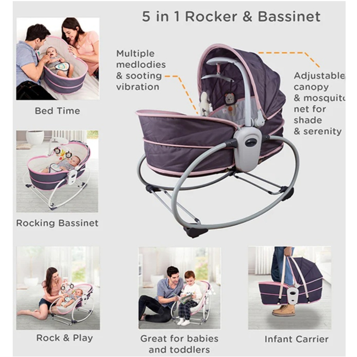 Balansoar 5 in 1 electric pentru bebelusi, transformabil, cu muzica, 0-3 ani, pana la 15 kg, roz - KidMania.ro [4]