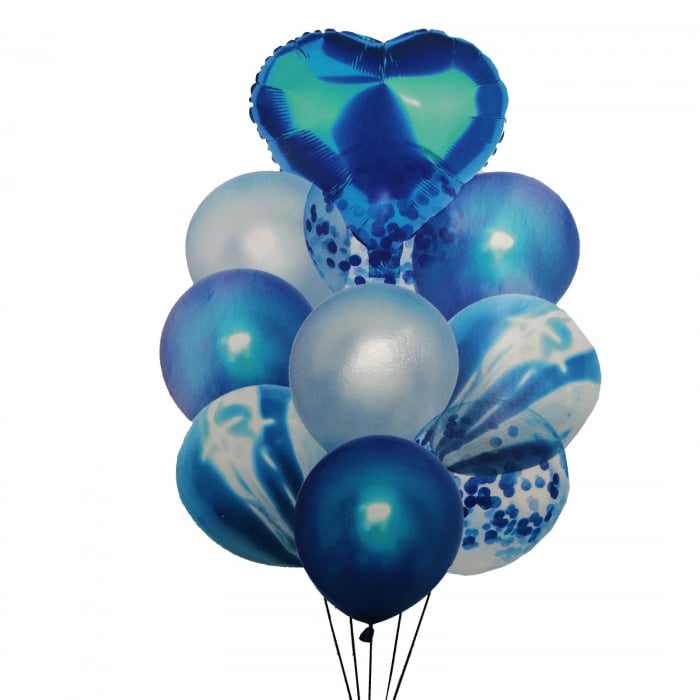 Buchet 10 baloane din latex cu confetti Blue Heart [1]