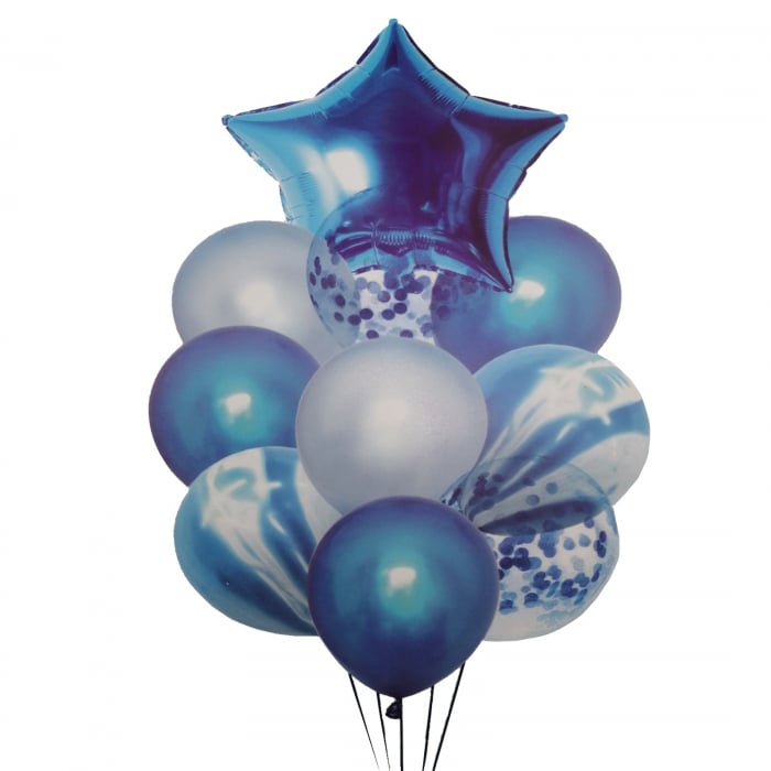 Buchet 10 baloane din latex cu confetti Blue Star [1]