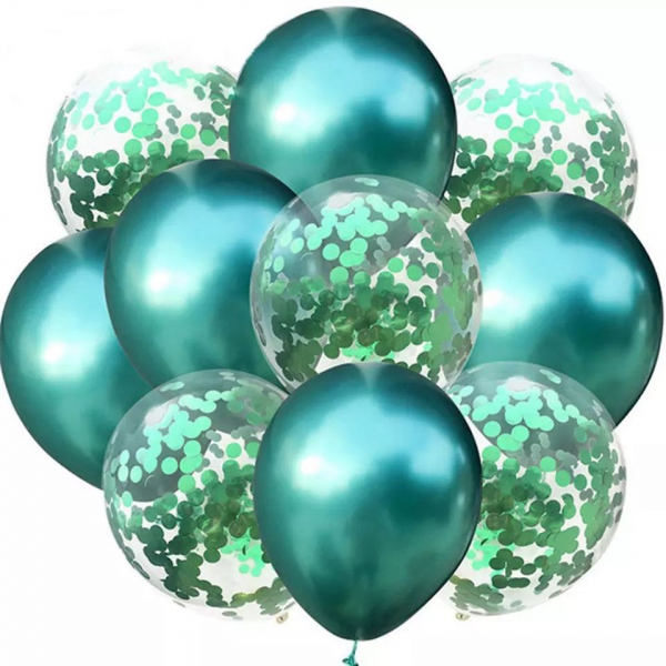 Buchet 10 baloane latex cu confetti Magic Green,12 inch [1]