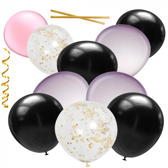 Buchet 10 baloane pentru tort din latex cu confetti, mov [2]