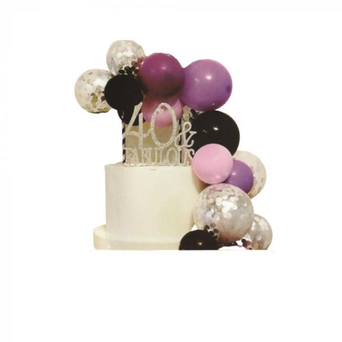 Buchet 10 baloane pentru tort din latex cu confetti, mov [3]