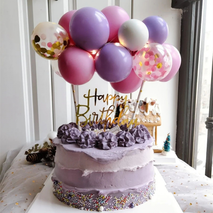 Buchet 12 baloane pentru tort din latex cu confetti [2]
