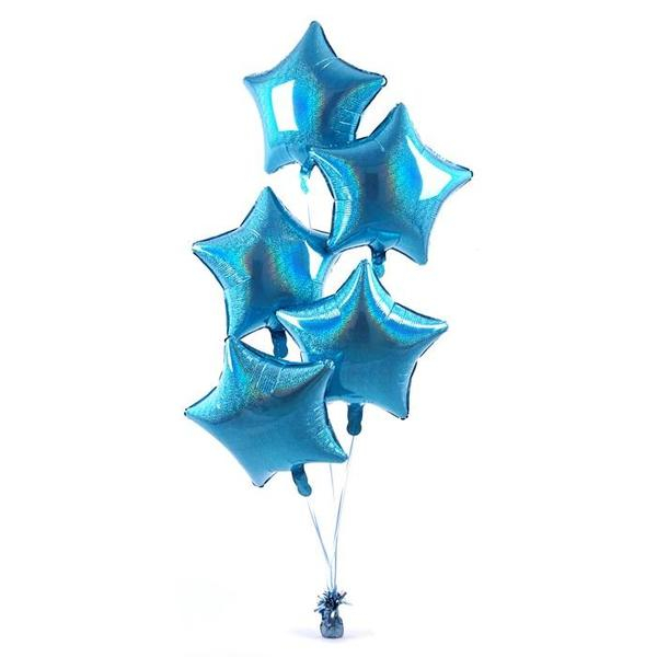 Buchet 5 baloane folie stele, Baby Shower Albastru , Stars Magic,18 inch [1]
