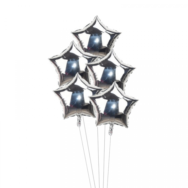 Buchet 5 baloane folie stele, Baby Shower Argintiu, Stars Magic,18 inch [1]