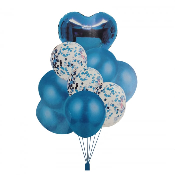 Buchet 9 baloane albastre din latex cu confetti Magic Party [1]