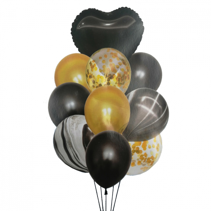 Buchet 10 baloane din latex cu confetti Black Heart [1]