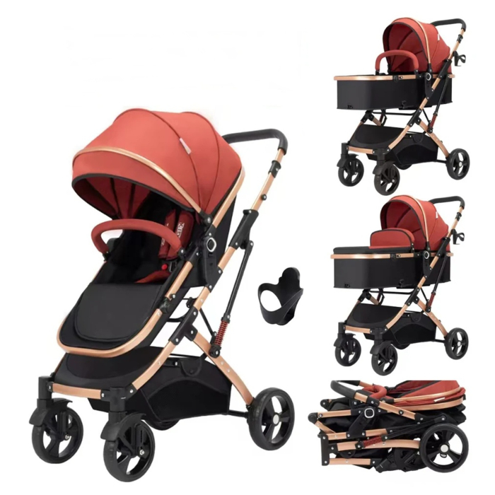 Carucior 2 in 1 pliabil si reversibil pentru bebelusi, cu cos de depozitare, 0-36 luni, pana la 15 kg, rosu - KidMania.ro [2]