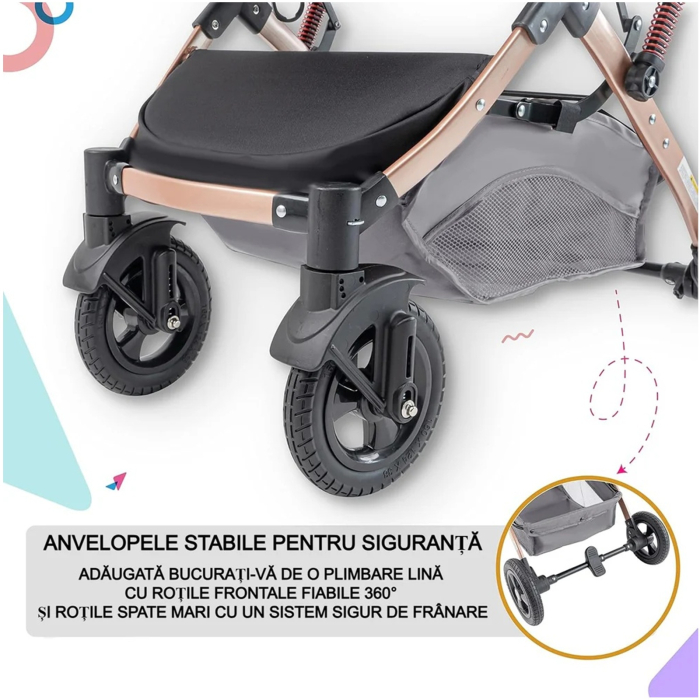 Carucior 2 in 1 pliabil si reversibil pentru bebelusi, cu cos de depozitare, 0-36 luni, pana la 15 kg, rosu - KidMania.ro [5]