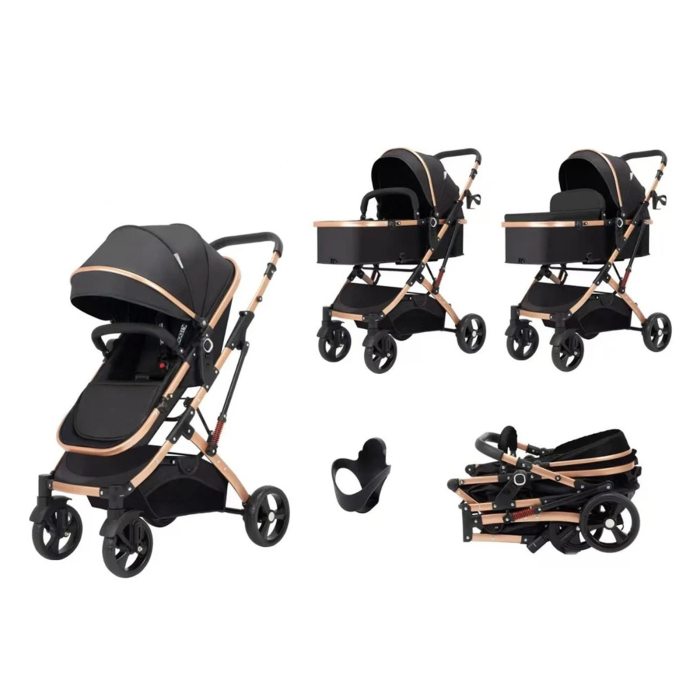 Carucior 2 in 1 pliabil si reversibil pentru bebelusi, cu cos de depozitare, 0-36 luni, pana la 15 kg, bej - KidMania.ro [7]