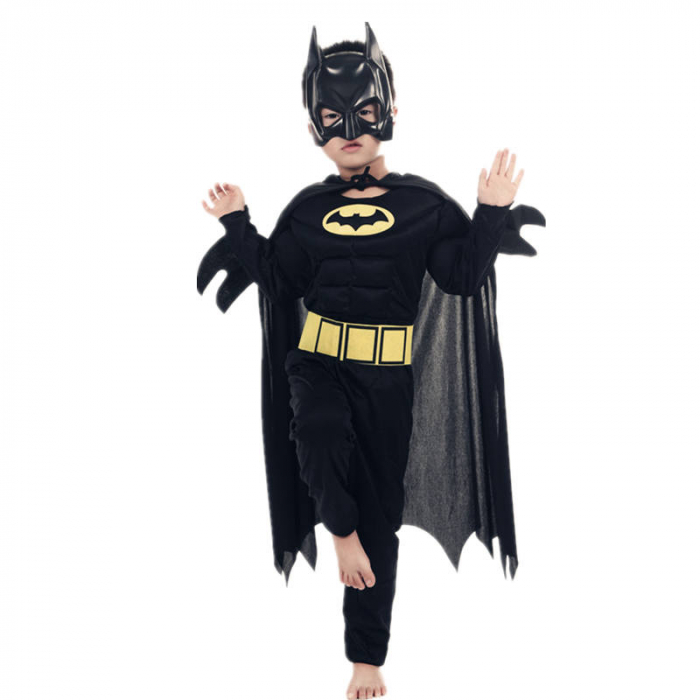 Set costum clasic Batman cu muschi si masca plastic pentru baieti, negru [2]