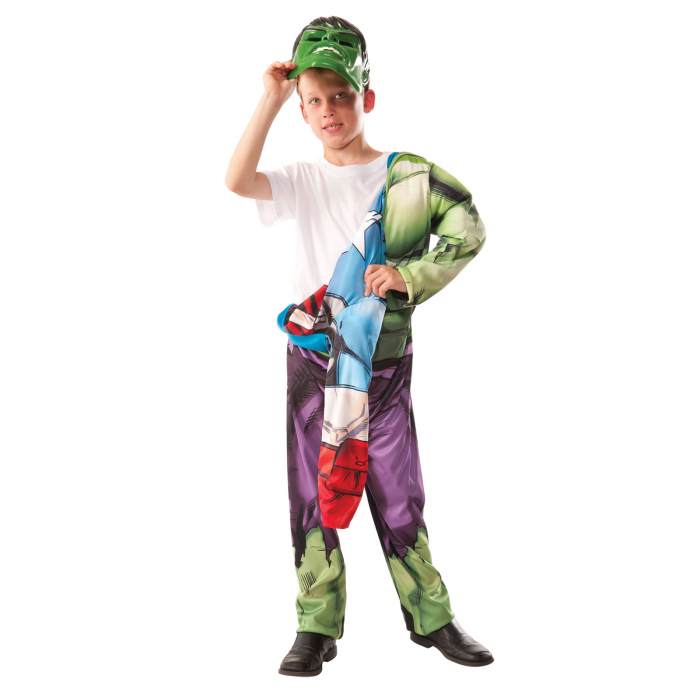 Costum reversibil Hulk si Captain America cu muschi pentru baieti [2]
