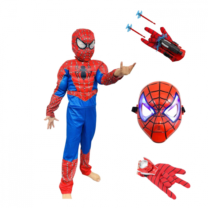 Costum Spider-Man KidMania® cu muschi, masca cu lumini si doua manusi lansator cu ventuze pentru copii - KidMania.ro [1]