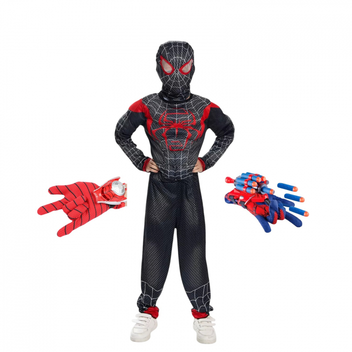 Costum Spiderman negru KidMania® cu muschi si doua manusi lansator pentru copii - KidMania.ro [1]