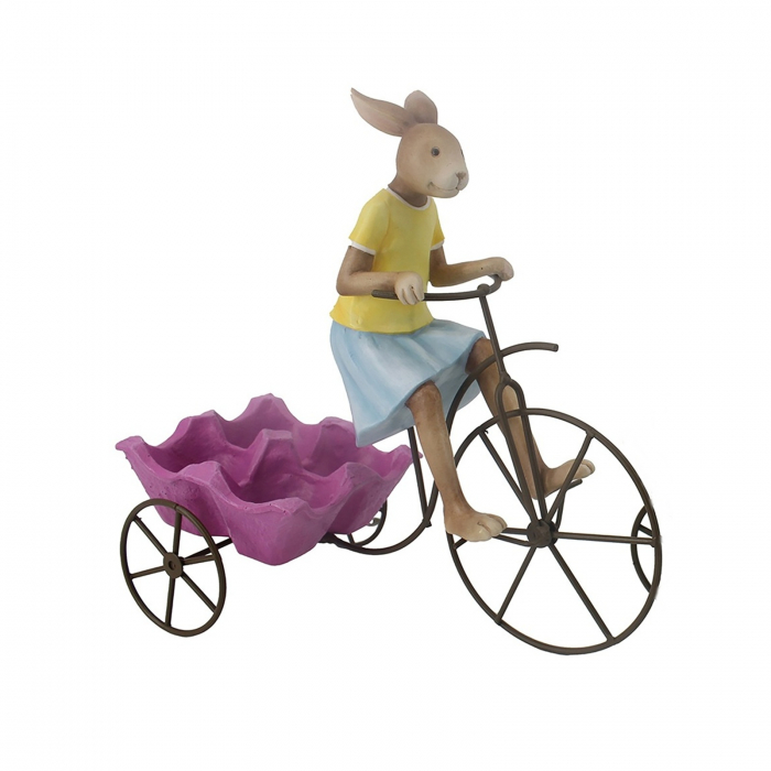 Decoratiune Paste suport oua cu iepuras pe bicicleta, 24 cm, multicolor - KidMania.ro [1]