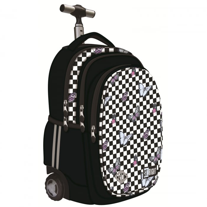 Ghiozdan Troler ST.Right, colectia Chessboard Butterflies, TB01, roti silicon, 44x32x25 cm - KidMania.ro [1]