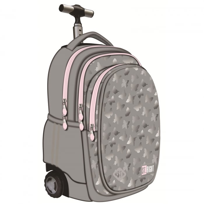 Ghiozdan Troler ST.Right, colectia Silver Butterflies, TB01, roti silicon, 44x32x25 cm - KidMania.ro [1]