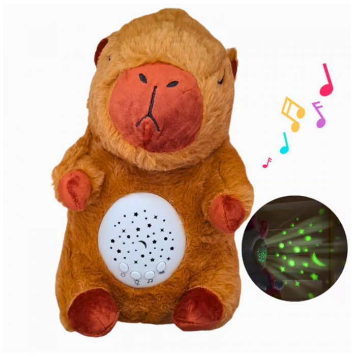 Jucarie de plus Capibara KidMania® cu functie lumina de veghe si melodii pentru copii, 25 cm, maro - KidMania.ro [2]
