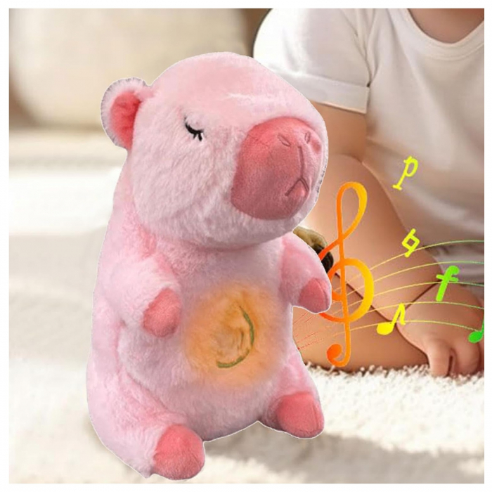 Jucarie de plus Capibara KidMania® cu functie de respiratie, melodii si lumina pentru copii, 25 cm, roz - KidMania.ro [5]