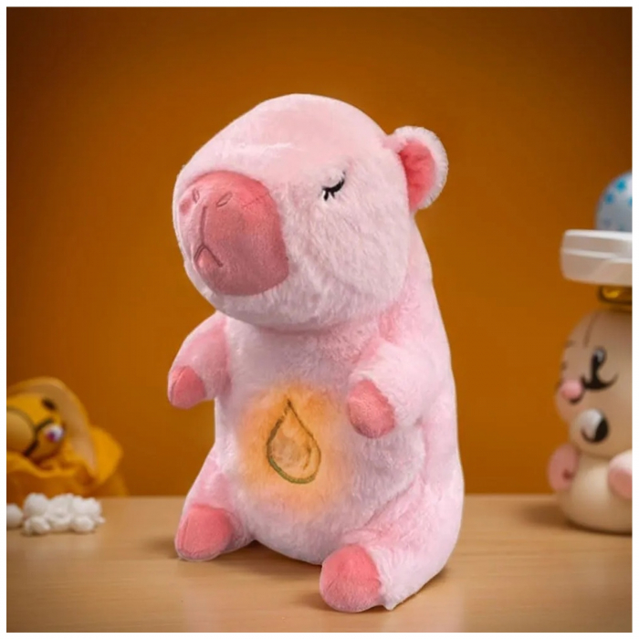 Jucarie de plus Capibara KidMania® cu functie de respiratie, melodii si lumina pentru copii, 25 cm, roz - KidMania.ro [2]