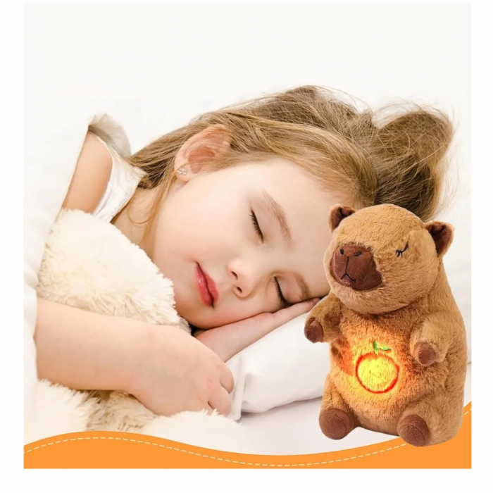 Jucarie de plus Capibara KidMania® cu functie de respiratie, melodii si lumina pentru copii, 25 cm, maro - KidMania.ro [2]