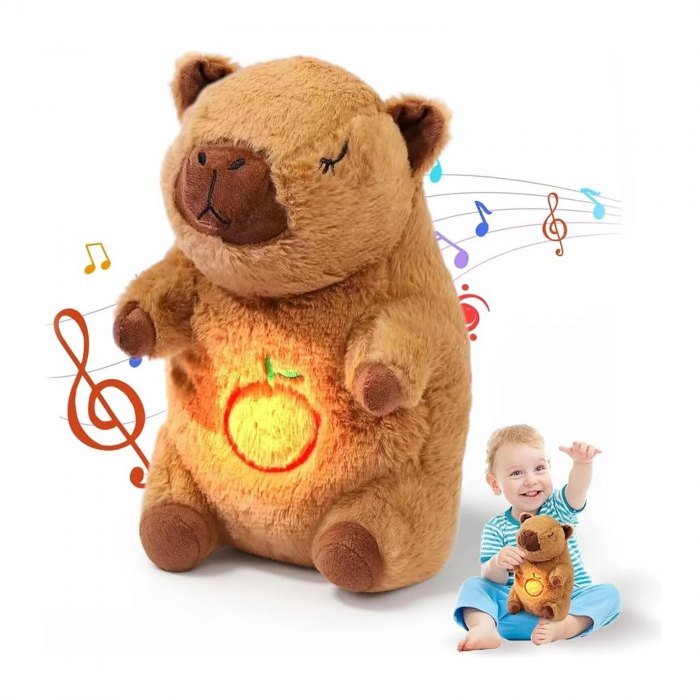 Jucarie de plus Capibara KidMania® cu functie de respiratie, melodii si lumina pentru copii, 25 cm, maro - KidMania.ro [3]