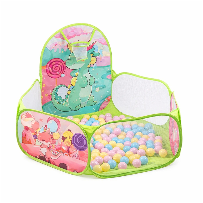 Loc de joaca tip piscina cu cos de baschet pentru copii, pliabil si portabil, 1+, multicolor - KidMania.ro [1]
