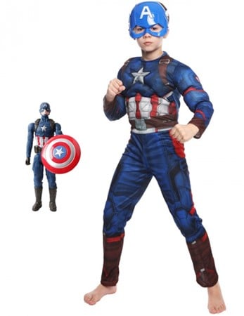 Set costum Captain America clasic cu muschi si figurina cu sunete pentru baieti [1]